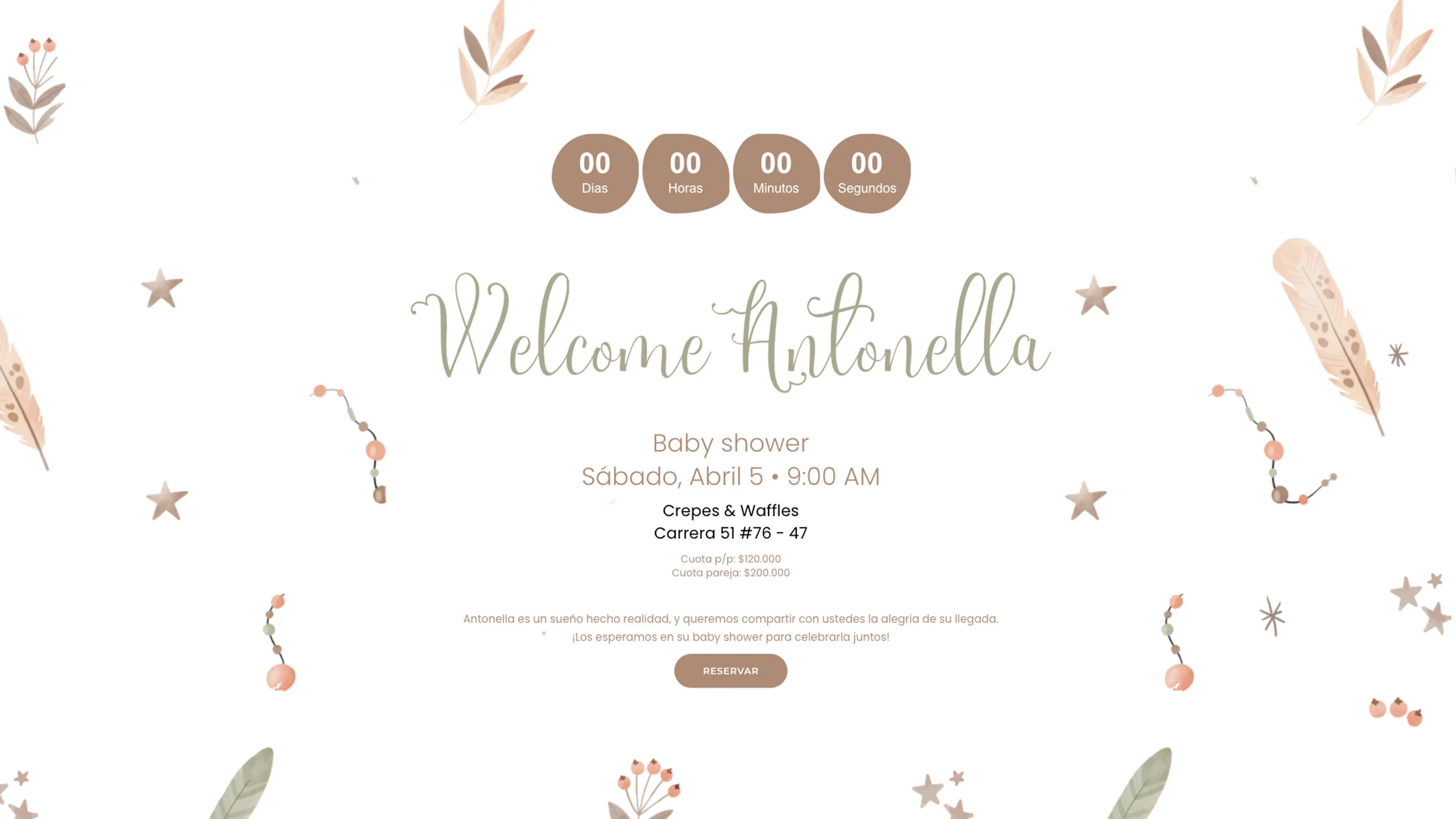Landing Page Interactiva "Welcome Antonella" con Sistema de Cuenta Regresiva